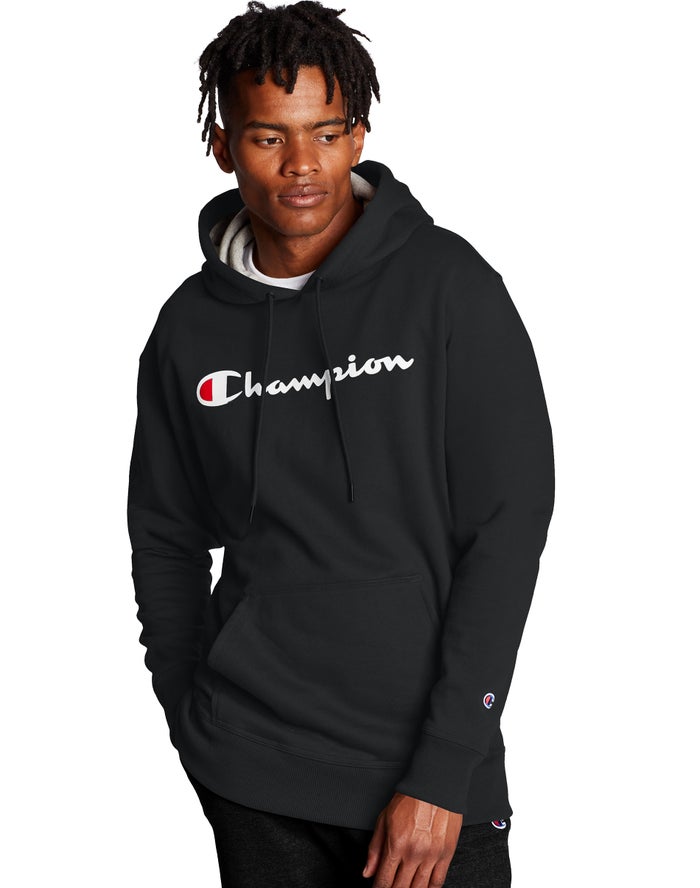 Champion Powerblend Script Logo Erkek Kapşonlu Sweatshirt Siyah ( CNVDZW934 )